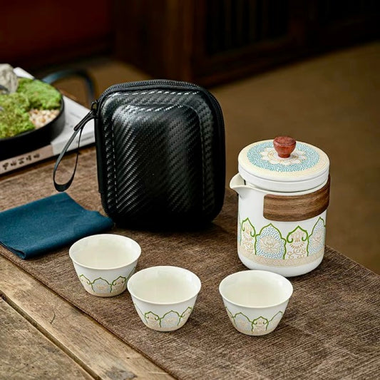 ポータブル旅行用茶器セット、快客カップ収納バッグ、個人用屋外用の武術茶壺と茶杯
